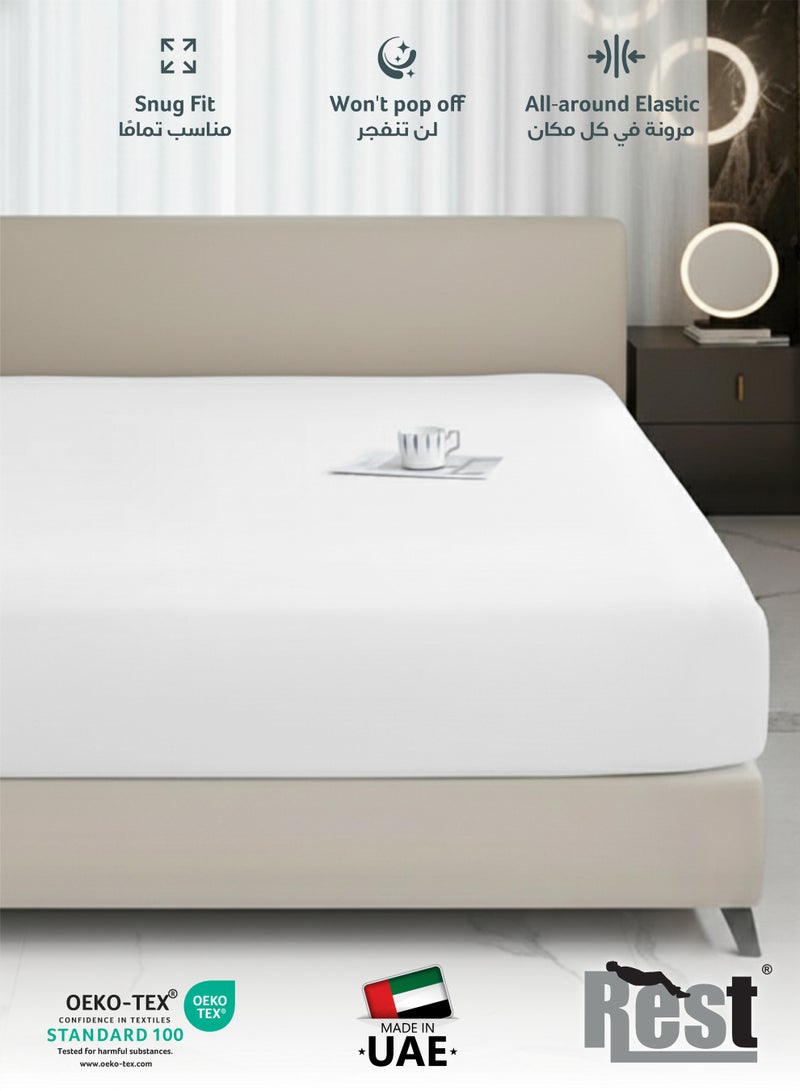 ريست REST Fitted Bedsheet 90x190+20cm Breathable Plush White Fabric with Deep Pockets Machine Washable for Optimal Protection - Image 3